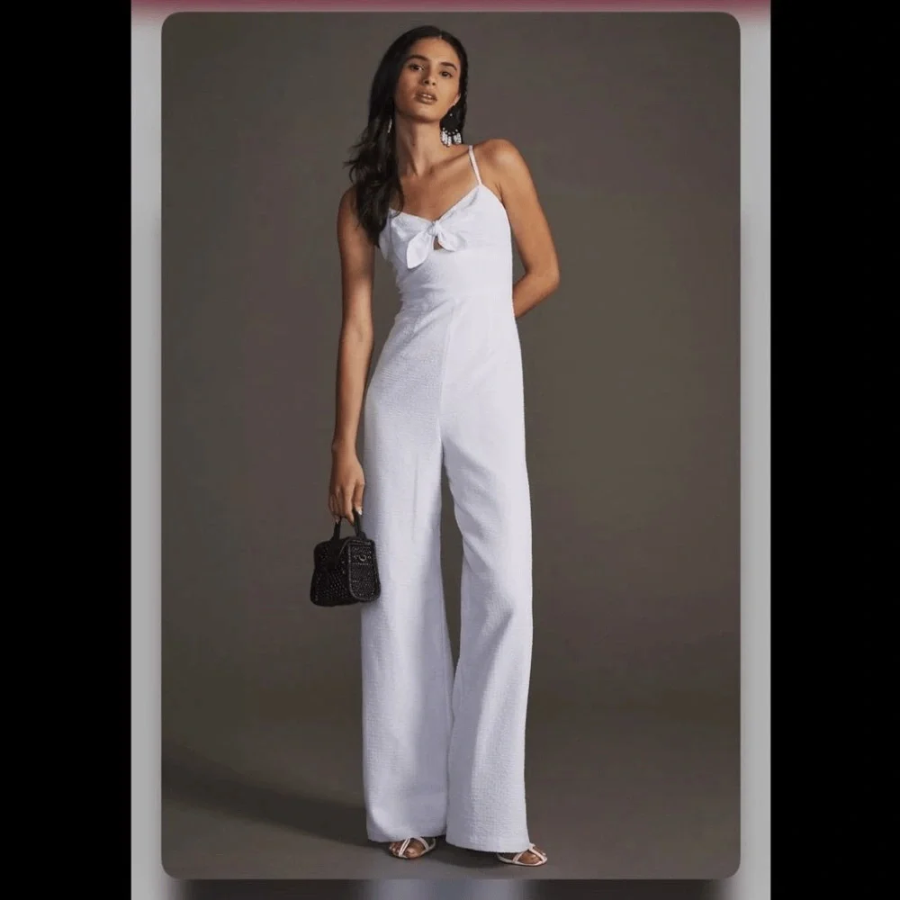 Hutch Anthropologie Seersucker Bow Front Jumpsuit sz 6 - Picture 1 of 13